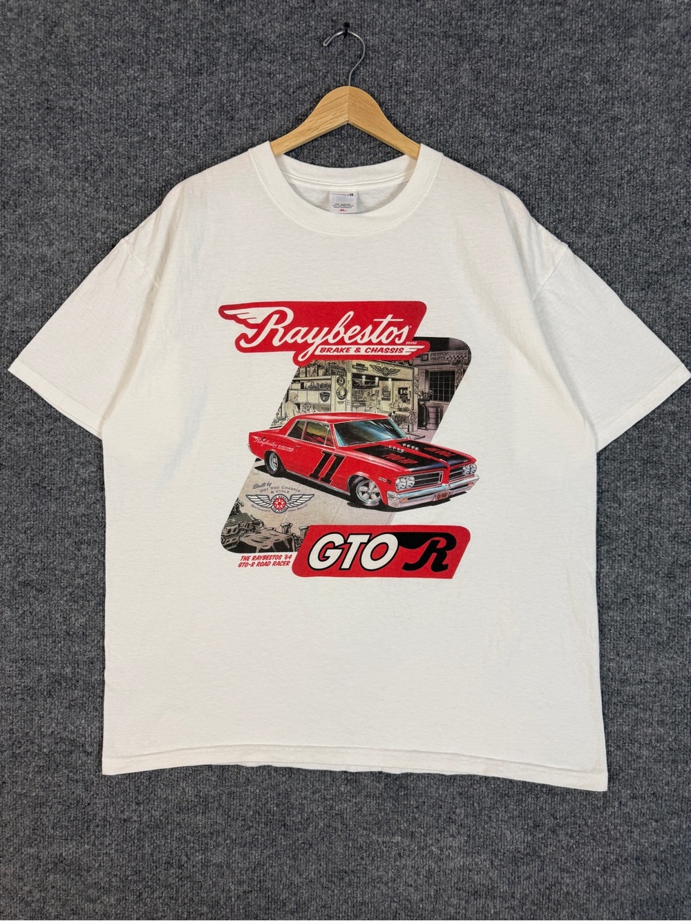 Vintage GTO-R Road Racer Car T Shirt Y2K Racing Nascar Raybestos White XL